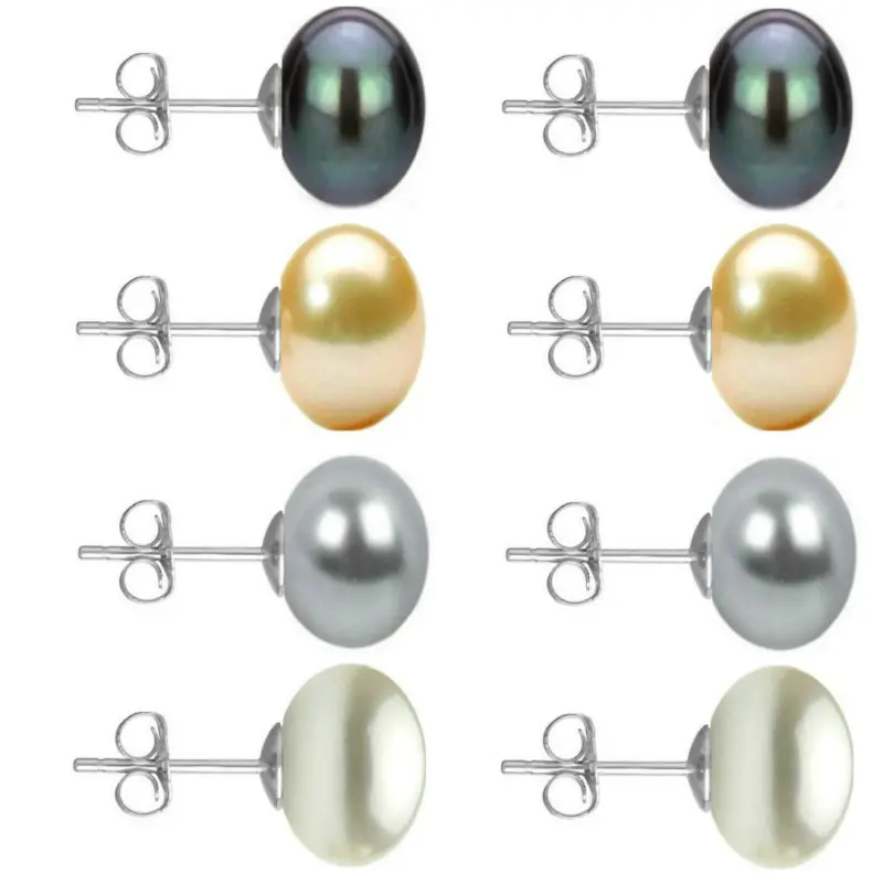 Set Cercei Aur Alb cu Perle Naturale Negre, Crem, Gri si Albe de 10 mm