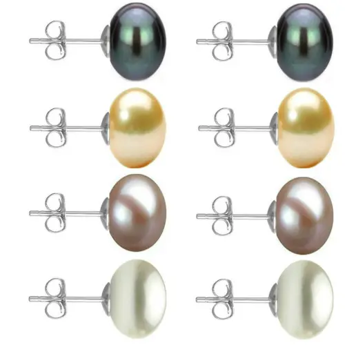 Set Cercei Aur Alb cu Perle Naturale Negre, Crem, Lavanda si Albe de 10 mm