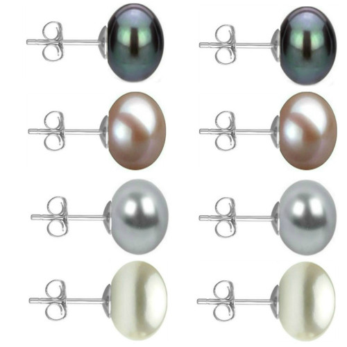 Set Cercei Aur Alb cu Perle Naturale Negre, Lavanda, Gri si Albe de 10 mm