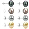 Set Cercei Aur Alb cu Perle Naturale Negre, Lavanda, Gri si Crem de 10 mm