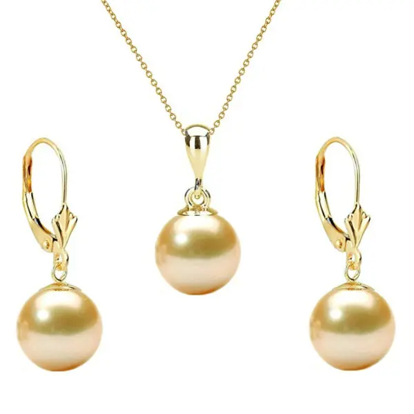 Set Aur Galben cu Perle Naturale Premium Crem de 8 mm