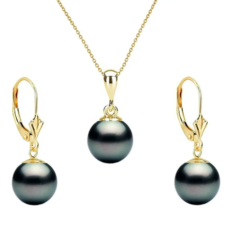 Set Aur Galben cu Perle Naturale Premium Negre de 8 mm Set Aur Galben cu Perle Naturale Premium Negre de 8 mm