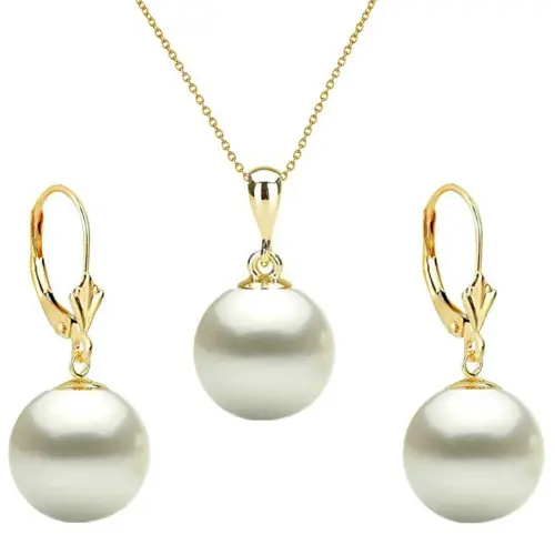 Set Perle Albe 10 mm, Aur Galben 14K – Colier și Cercei | KASKADDA®