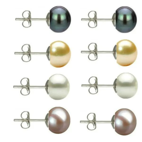 Set Cercei Argint cu Perle Naturale Negre, Crem, Albe si Lavanda de 8 mm