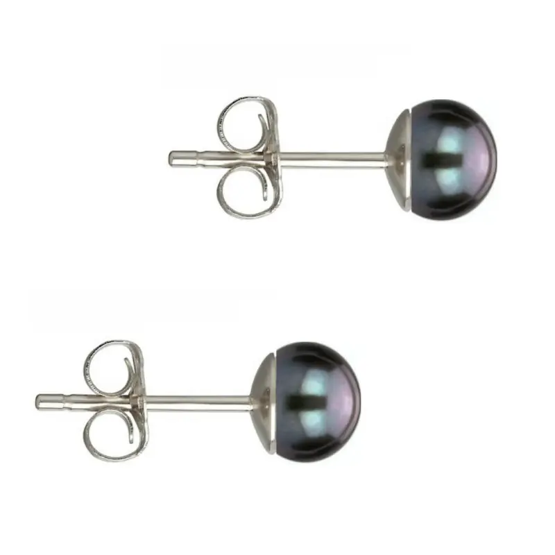 Cercei Argint si Perle Naturale Negre de 4,5 mm