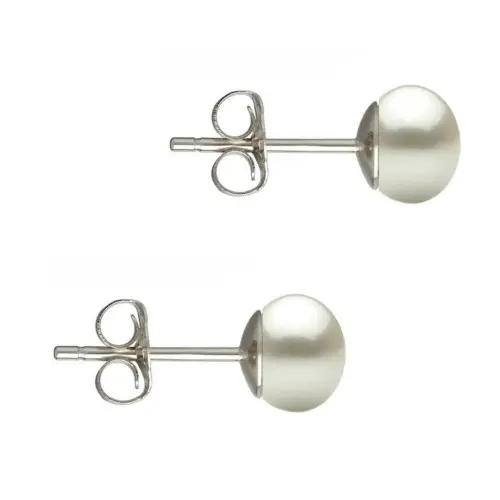 Cercei Argint si Perle Naturale Albe de 4,5 mm