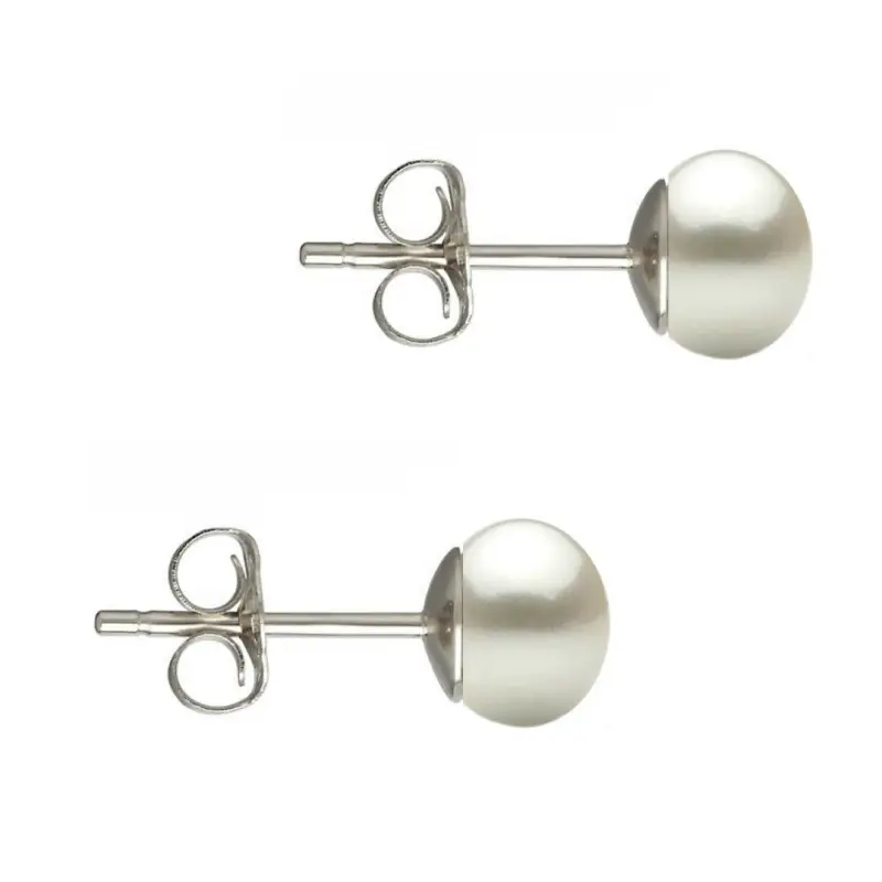 Cercei Argint si Perle Naturale Albe de 4,5 mm