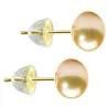 Cercei de Aur cu Perle Naturale Crem de 8 mm si Fluturasi de Aur in Silicon