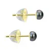 Cercei Kaskadda din Aur de 14k, Tip Surub cu Perle Naturale Negre, Calitatea AAA, de 5-6 mm si Fluturasi de Aur in Silicon