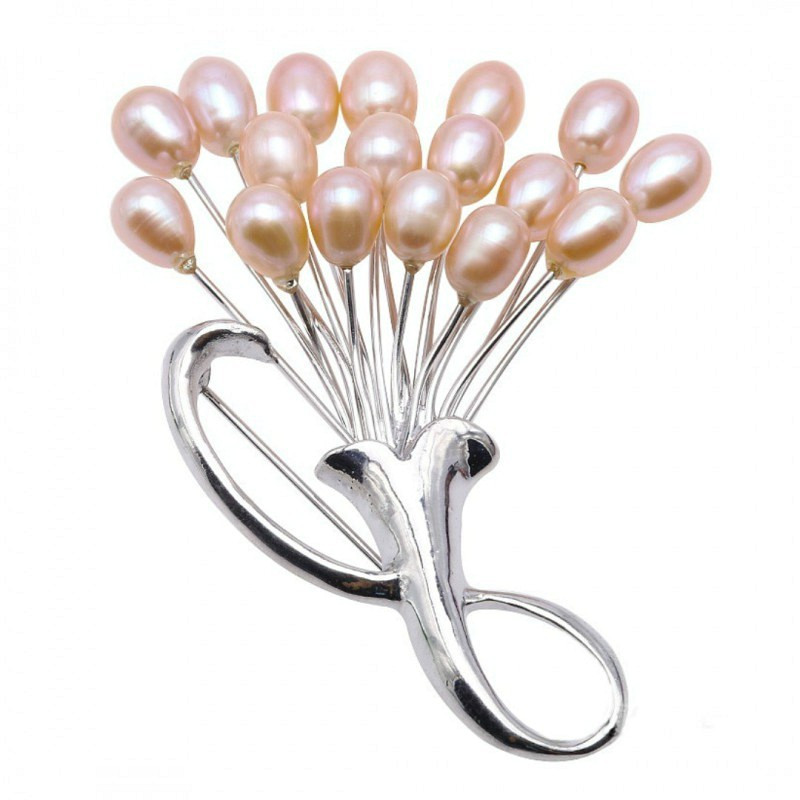 Brosa Buchet de Flori cu Perle Naturale Crem
