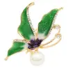 Brosa Fluture Verde cu Perla Naturala Alba