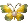 Brosa Fluture Galben cu Perla Naturala Crem de 8 mm