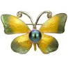 Brosa Fluture Galben cu Perla Naturala Neagra de 8 mm