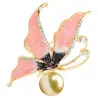 Brosa Fluture Roz cu Perla Naturala Crem