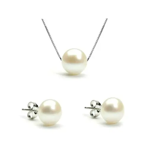 Set Perle Albe 8 mm, Argint Rodiat – Colier și Cercei | KASKADDA®