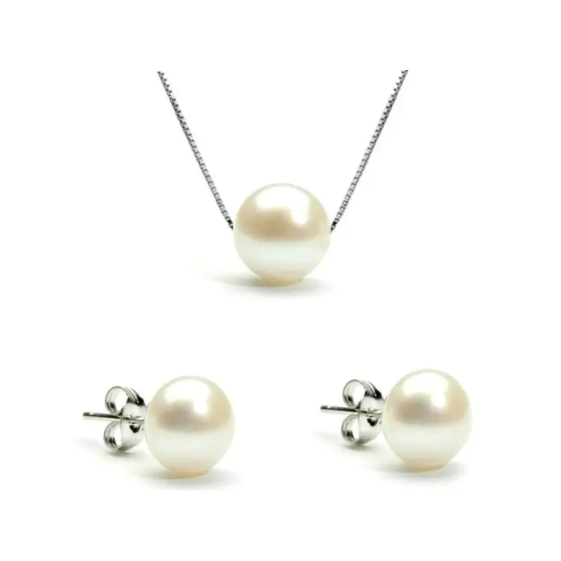 Set Perle Albe 8 mm, Argint Rodiat – Colier și Cercei | KASKADDA® Set Perle Albe 8 mm, Argint Rodiat – Colier și Cercei | KASKADDA®