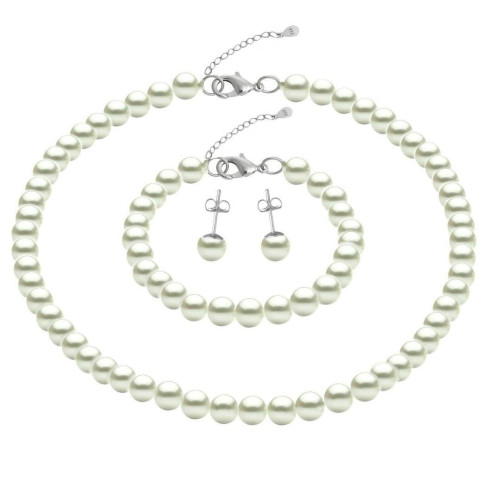 Set Clasic Perle Naturale Albe si Argint 6 mm