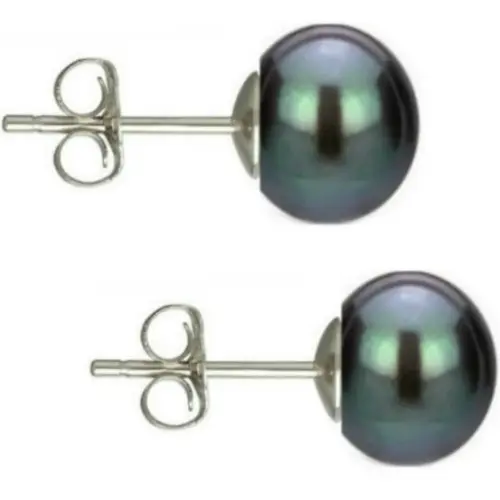 Set Argint Rodiat, Inel Reglabil cu Zirconii si Cercei cu Perle Naturale Negre de 7,5-8 mm