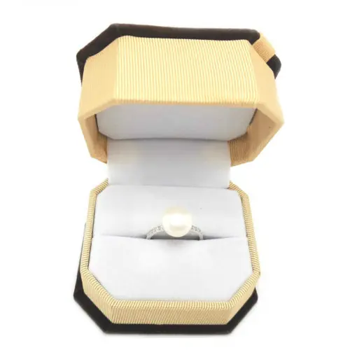 Inel Reglabil din Argint Rodiat, cu Zirconii si Perla Naturala Alba Mare de 9,5-10 mm