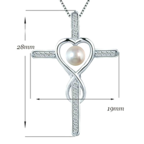 Colier Argint cu Pandantiv Argint Crucifix Pavat cu Zirconii si Perla Naturala Alba de 6-7 mm