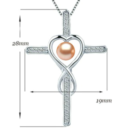 Colier Argint cu Pandantiv Argint Crucifix Pavat cu Zirconii si Perla Naturala Crem de 6-7 mm