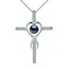 Colier Argint cu Pandantiv Argint Crucifix Pavat cu Zirconii si Perla Naturala Neagra de 6-7 mm