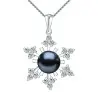 Colier Argint cu Pandantiv Argint Fulg de Nea, Pavat cu Zirconii si Perla Naturala Neagra de 7-8 mm