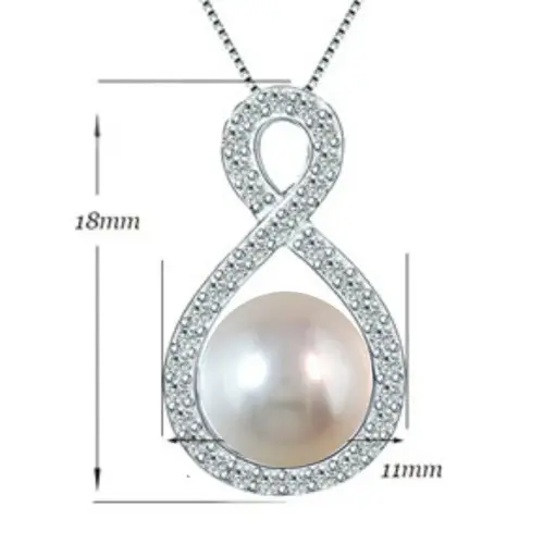 Colier Argint cu Pandantiv Argint Infinit, Pavat cu Zirconii si Perla Naturala Alba de 7-8 mm
