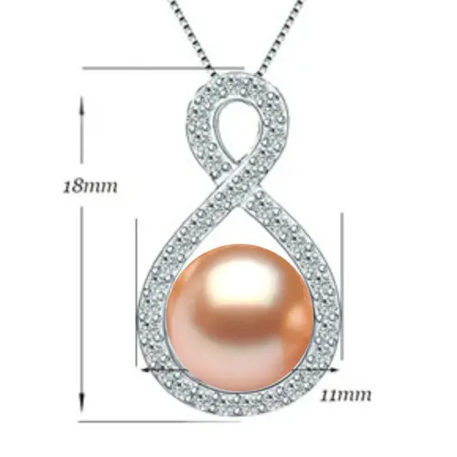 Colier Argint cu Pandantiv Argint Infinit, Pavat cu Zirconii si Perla Naturala Crem de 7-8 mm