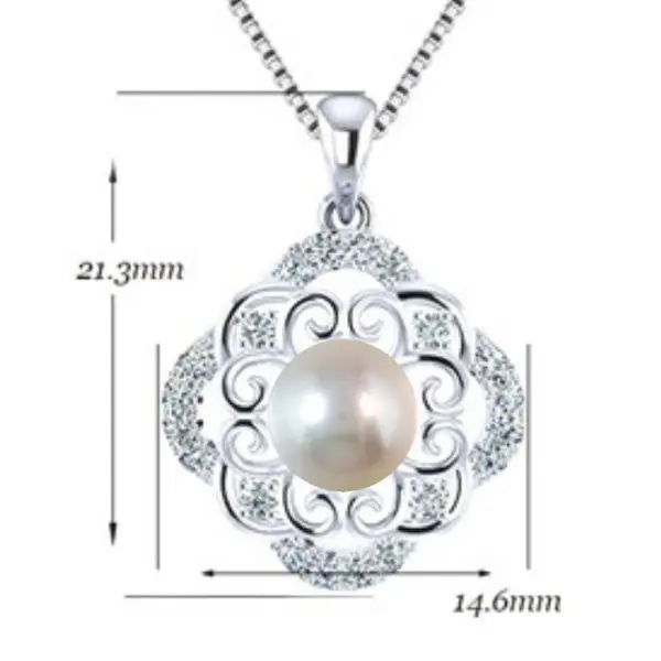 Colier Argint cu Pandantiv Argint Oriental, Pavat cu Zirconii si Perla Naturala Alba de 7-8 mm