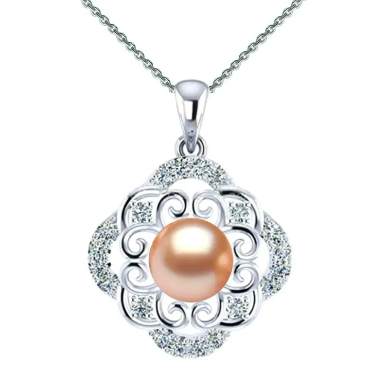 Colier Argint cu Pandantiv Argint Oriental, Pavat cu Zirconii si Perla Naturala Crem de 7-8 mm Colier Argint cu Pandantiv Argint Oriental, Pavat cu Zirconii si Perla Naturala Crem de 7-8 mm