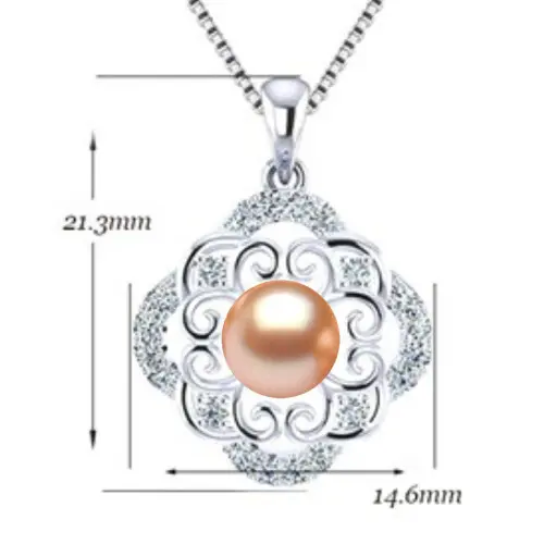 Colier Argint cu Pandantiv Argint Oriental, Pavat cu Zirconii si Perla Naturala Crem de 7-8 mm