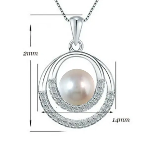 Colier Argint cu Pandantiv Argint Saturn, Pavat cu Zirconii si Perla Naturala Alba de 7-8 mm