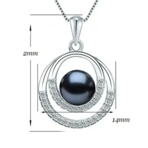 Colier Argint cu Pandantiv Argint Saturn, Pavat cu Zirconii si Perla Naturala Neagra de 7-8 mm
