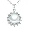 Colier Argint cu Pandantiv Argint Floare, Pavat cu Zirconii si Perla Naturala Alba de 7-8 mm