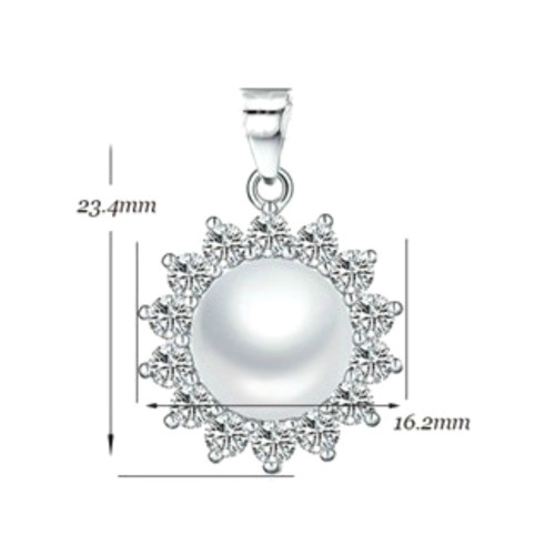 Colier Argint cu Pandantiv Argint Floare, Pavat cu Zirconii si Perla Naturala Alba de 7-8 mm