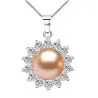 Colier Argint cu Pandantiv Argint Floare, Pavat cu Zirconii si Perla Naturala Crem de 7-8 mm