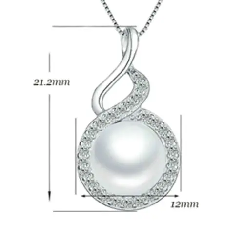 Colier Argint cu Pandantiv Argint Twist, Pavat cu Zirconii si Perla Naturala Alba de 7-8 mm