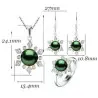 Set Argint, Inel Reglabil, Cercei si Colier cu Pandantiv cu Perle Naturale Verde Smarald