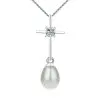 Colier Argint cu Pandantiv Argint Crucifix cu Zirconia si Perla Naturala Teardrop Alba