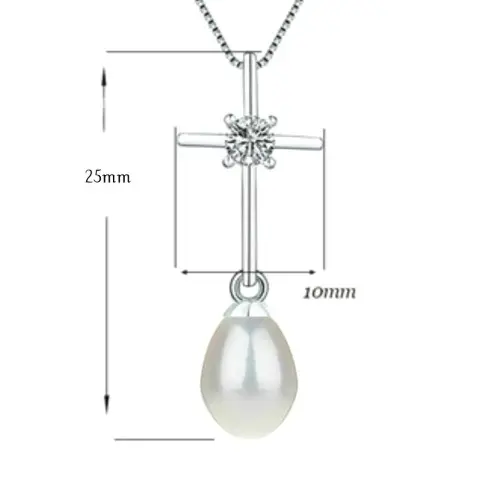 Colier Argint cu Pandantiv Argint Crucifix cu Zirconia si Perla Naturala Teardrop Alba