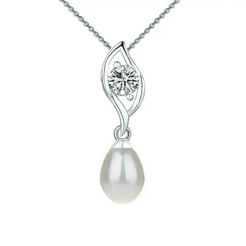 Colier Argint cu Pandantiv Argint cu Zirconia si Perla Naturala Teardrop Alba Colier Argint cu Pandantiv Argint cu Zirconia si Perla Naturala Teardrop Alba