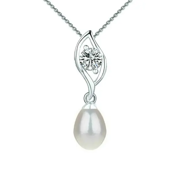 Colier Argint cu Pandantiv Argint cu Zirconia si Perla Naturala Teardrop Alba