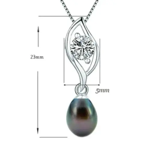 Colier Argint cu Pandantiv Argint cu Zirconia si Perla Naturala Teardrop Neagra
