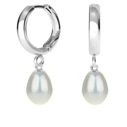 Cercei Perle Albe Teardrop, Tip Creole, Argint 925 | KASKADDA®