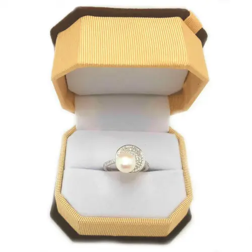 Set Argint, Inel Reglabil Unique si Crucifix cu Zirconii cu Perle Naturale Albe