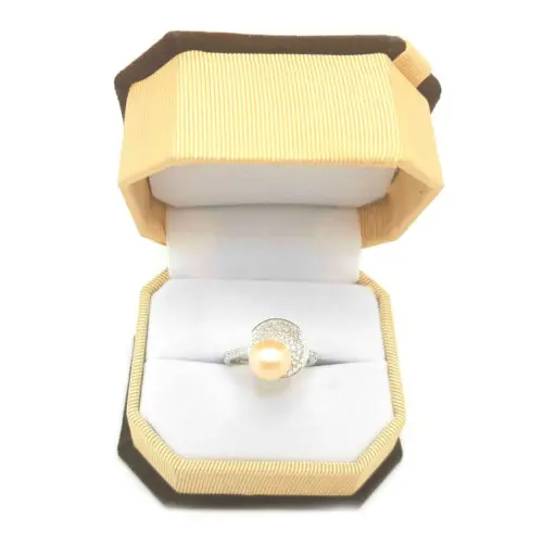 Set Argint, Inel Reglabil Unique si Crucifix cu Zirconii cu Perle Naturale Crem