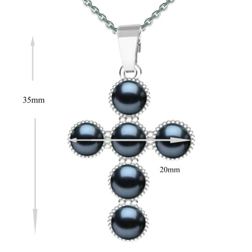 Set Argint, Inel Reglabil Unique si Crucifix cu Perle Naturale Negre