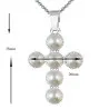 Set Argint, Inel Reglabil Unique, Crucifix Six Cross si Cercei cu Perle Naturale Albe