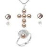 Set Argint, Inel Reglabil Unique, Crucifix Six Cross si Cercei cu Perle Naturale Lavanda